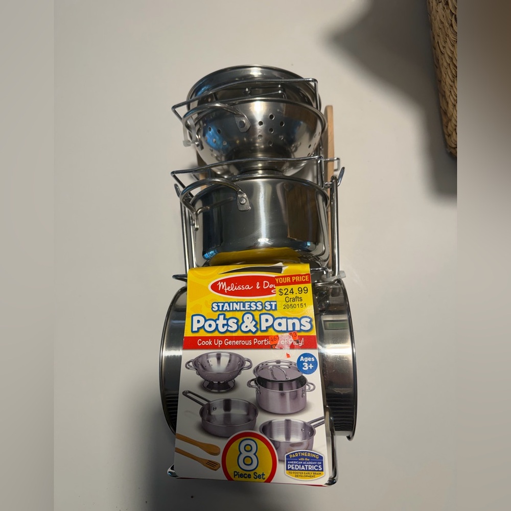 Melissa & Doug Stainless Steel Play Pots & Pans Set - Silver